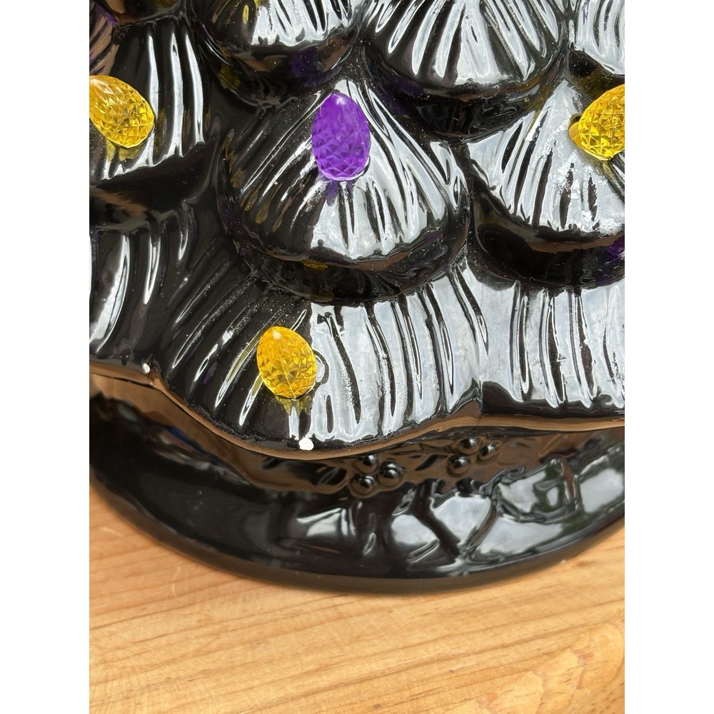 Halloween Light Up Ceramic Tree 8.5" Tall Battery Working Black Purple Orange - Picture 7 of 8